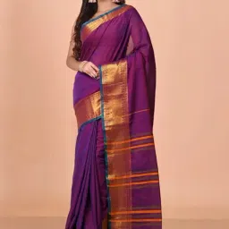 Unnati Silks Purple Cotton Woven Saree With Unstitched Blouse-picture-18