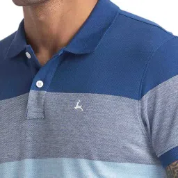 Parx Blue Cotton Regular Fit Striped Polo T-Shirt image 5