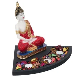 eCraftIndia Red & Black Polyresin Meditating Buddha Showpiece with Fragnanced Petals and Tealight image 5