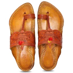 Kalapuri Men's Orange Kolhapuri Sandals image 5