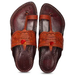 Kalapuri Men's Orange Kolhapuri Sandals image 5