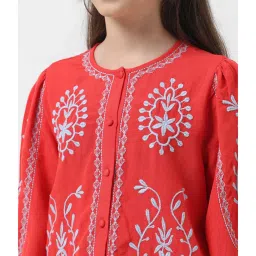VERO MODA GIRL Red Embroidered Full Sleeves Shirt Top image 5
