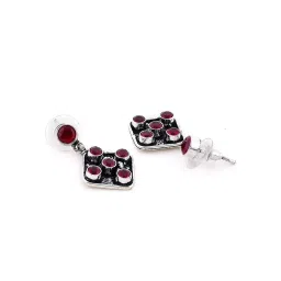 Imli Street Maroon Silver Tone Stone-Studded Handcrafted Dangler Earrings image 5