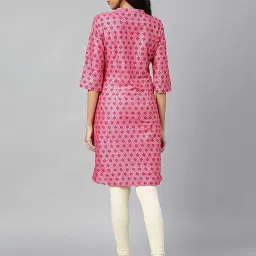 Aurelia Pink Cotton Printed A-Line Kurta image 2