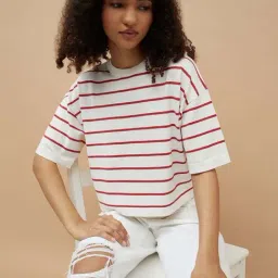 Ginger By Lifestyle White Regular Fit Striped T-Shirt-picture-36