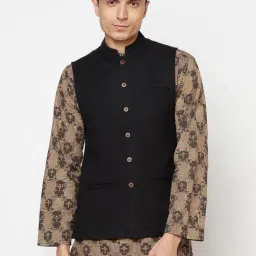 Fabindia Black Sleeveless Mandarin Collar Nehru Jacket-image-10