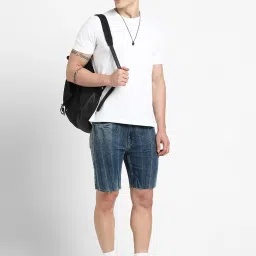 Forever 21 Blue Regular Fit Striped Denim Shorts image 5