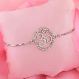 Estele Rhodium-Plated Spiritual Om Bracelet with Austrian Crystals for Women-image-80