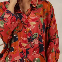 Juniper Rust Floral Printed Muslin Tunic & Pants With Sequins work image 5