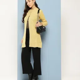 Aarika Gold Woolen Solid Long Sleeves Cardigan image 4