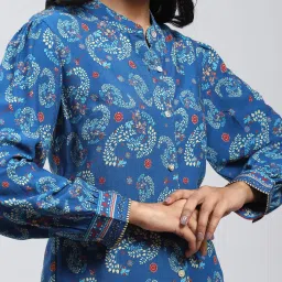 Label Ritu Kumar Blue Printed Shirt Dress With Camisole image 5