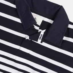 Cherry Crumble Boys Navy Blue & White Variegated Nautical Stripe Polo Collar T-shirt image 3
