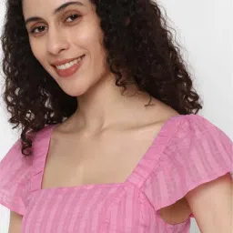 American Eagle Outfitters Pink Cotton Striped A-Line Dress image 5