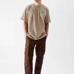 The Souled Store TSS Originals: Sanity In A Cup Dark Beige Loose Fit Printed Oversized Crew T-Shirt image 5