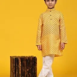 Pro-Ethic Style Developer Kids Yellow & White Printed Full Sleeves Kurta with Pyjamas image 5
