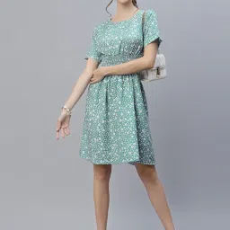 SELVIA Blue Printed A-Line Dress image 5