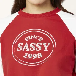 People by Pantaloons Red & White Cotton Printed Sweatshirt image 5