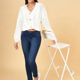 People by Pantaloons Off-White Self Pattern Cardigan image 5
