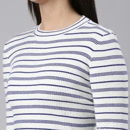 showoffff SHOWOFF White & Blue Striped Top image 5