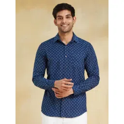 Fabindia Blue Cotton Slim Fit Printed Shirt-picture-46