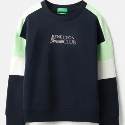 United Colors of Benetton Kids Blue Color Block Cotton Regular Fit Sweatshirt-image-92