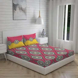 Layers Utsav Ethnic Pink 110 TC Cotton Double Bed Sheet with 2 Pillow Covers image 3