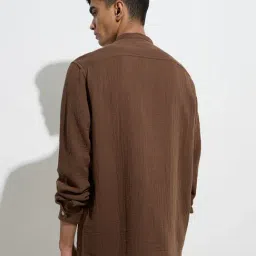 ETA by Westside Dark Brown Crinkle-Textured Relaxed-Fit Cotton Shirt image 2