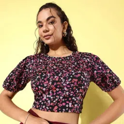 Anvi Be Yourself Black Floral Print Crop Top-image-99
