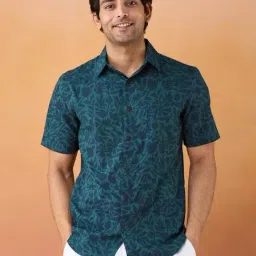 Fabindia Blue-Green Cotton Slim Fit Printed Shirt-picture-17