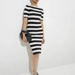 Wardrobe by Westside Ivory Stripe Printed Ribbed Bodycon Dress-picture-17