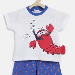 Chicco Kids White & Blue Printed T-Shirt with Shorts image 1