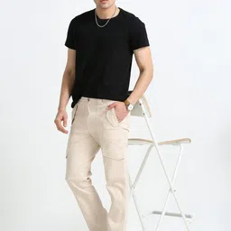NEVER NEUD Men Relaxed Straight Fit Cargos Trousers image 2