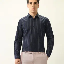 Arrow Blue Cotton Regular fit Stripes Formal Shirt-picture-41
