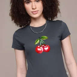SZN Women Cherry Print Muscle Fit T-shirt-image-5