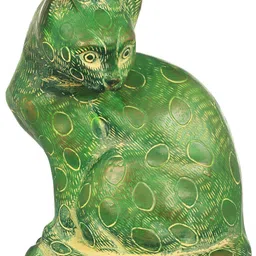 Exotic India Green Cat Brass Idol Showpiece-image-87