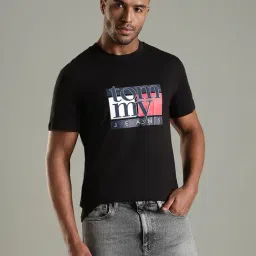 Tommy Hilfiger Black Cotton Slim Fit Logo Printed T-Shirt-picture-41