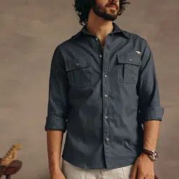 Andamen Dark Blue Cotton Regular Fit Shirt-picture-46