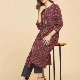 Fabindia Maroon Cotton Floral Print A Line Kurta image 4