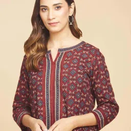 Fabindia Maroon Cotton Floral Print A Line Kurta image 5