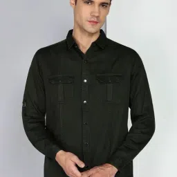 Kuons Avenue Military Green Slim Fit Denim Shirt-picture-40