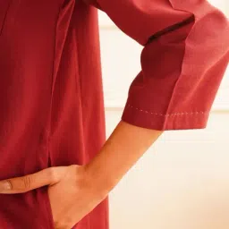 Jaypore Red Cotton Straight Fit Kurta image 5