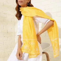 Fabindia Yellow Embroidered Dupatta image 3