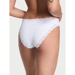 victoria's secret intimates Victoria's Secret The Lacie Cotton Shadow Stripe Lace-Waist Bikini Panty White image 2
