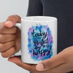 Mr UVD White & Blue Typography Printed Ceramic Glossy Mug - 350 ml image 4