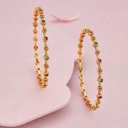 Kushal's Fashion Jewellery Set Of 2 Gold-Plated Ruby-Studded Ethnic Antique Bangles-picture-34