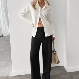 CILIMILI Women Relaxed Straight Leg High-Rise Non Iron Trousers image 2