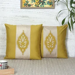 ZEBA Yellow Set of 2 Ethnic Motifs Square Cushion Covers image 1