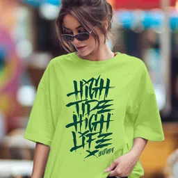 Leotude Women Typography Printed Round Neck Cotton Oversized T-shirt-image-42