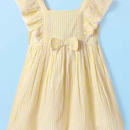 Babyhug Seersucker Frill Sleeves Striped Frock With Bow Applique - Yellow-picture-12