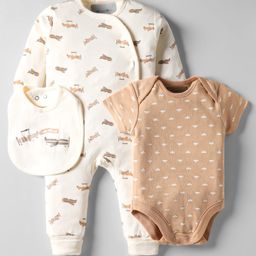 kookie kids india Kookie Kids Interlock Full Sleeves Airplane Printed Romper & Onesie with Bib - Multicolor-picture-1